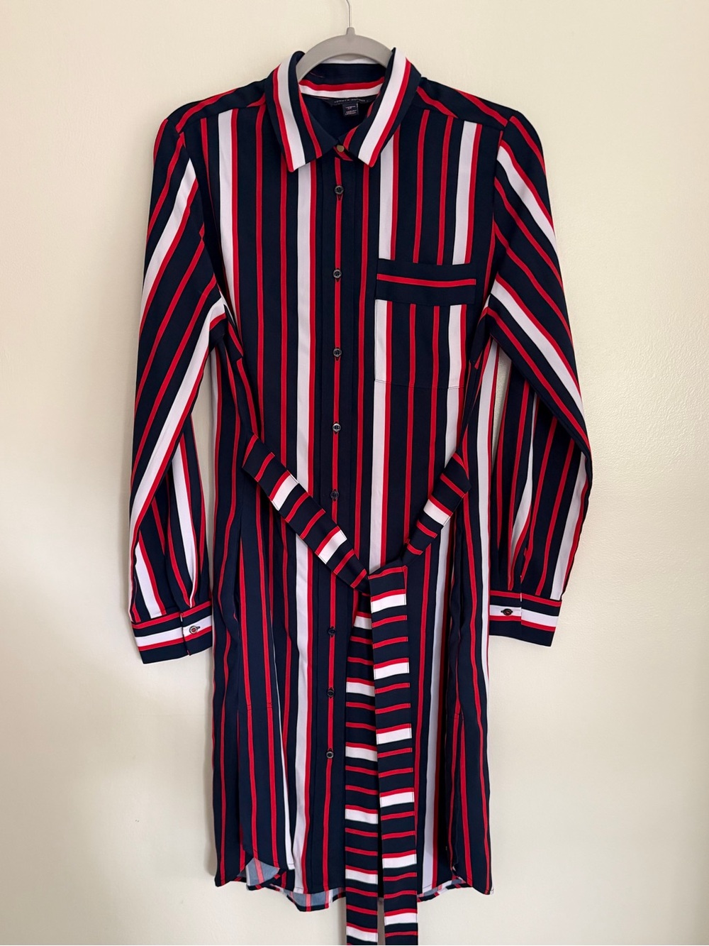 TOMMY HILFIGER Shirt Dress w/Tie Belt - Women’s Size Small/P - Red/White/Blue - Picture 1 of 15
